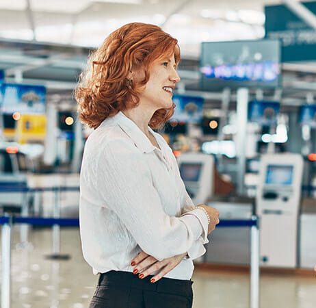Two business people having a meeting at the airport